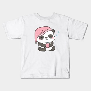 Cute Sleepy Little Panda With Coffee Kids T-Shirt